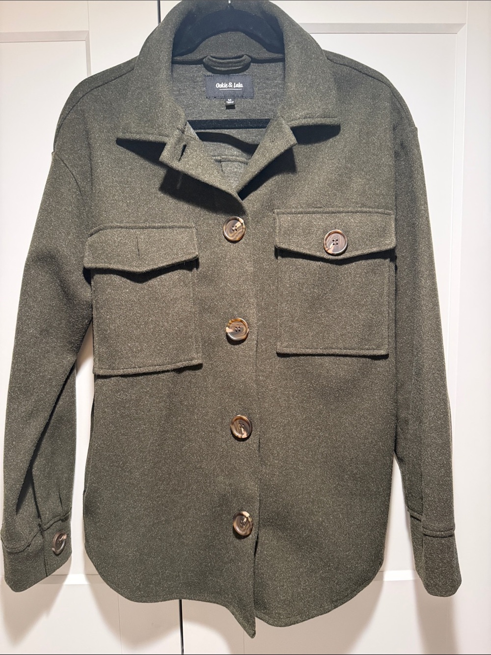 Goldie & Ace Olive Utility Shacket with Front Flap Pockets